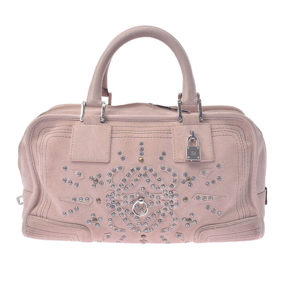 Loewe Handbags - LOEWE Rhinestone Pink Beige Tan Suede Handbag